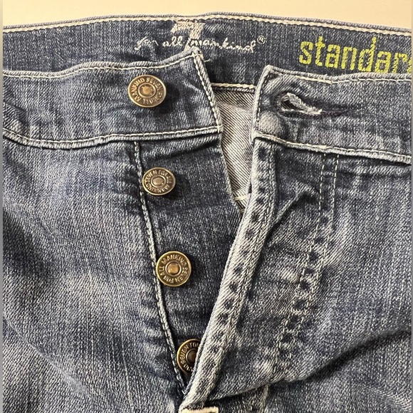 7 for all man kind reg33 Men's Blue Jeans embroidered pockets button fly lowrise - Picture 3 of 14